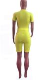 Yellow Sexy Print Straight Short Sleeve Two-Piece Short Set