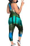 Red Casual Print Patchwork Pocket Spaghetti Strap Loose Jumpsuits