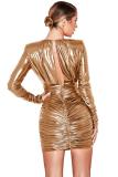 Silver adult Sexy Fashion Cap Sleeve Long Sleeves V Neck Step Skirt Mini Draped chain Fluorescent