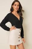 Black Fashion Sexy Solid Milk. Long Sleeve V Neck 