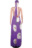 Yellow Sexy Fashion Tank Sleeveless O neck A-Line Floor-Length Print Patchwork 