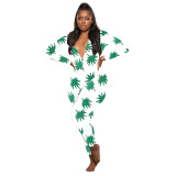 Multicolor Living Print V Neck Skinny Jumpsuits