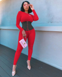 tangerine Street Patchwork Bandage Patchwork O Neck Skinny Jumpsuits