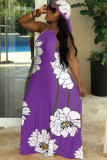 Yellow Sexy Fashion Tank Sleeveless O neck A-Line Floor-Length Print Patchwork 