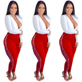 Khaki Sportswear Solid Tassel Skinny Bottoms