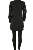 Black Sexy Solid Two Piece Suits Patchwork Beading pencil Long Sleeve Two-piece Pants Set