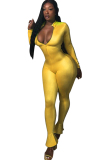 Green street Solid zipper Milk. Long Sleeve O Neck Jumpsuits