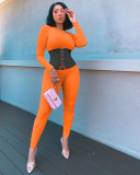 tangerine Street Patchwork Bandage Patchwork O Neck Skinny Jumpsuits