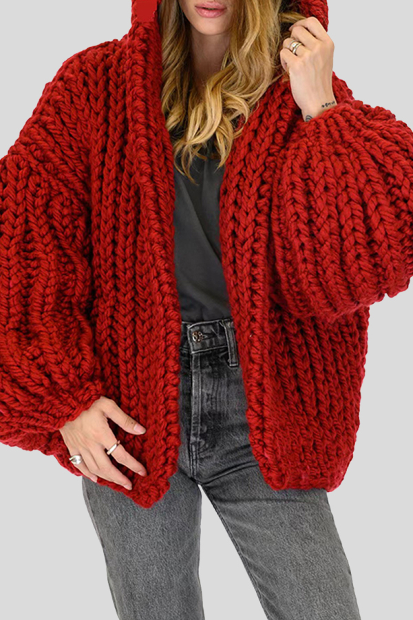 Caramel Casual Cardigan Hooded Handmade Knitted Cardigan Sweater