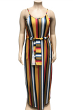 rose red Sexy O Neck Bandage Striped Print