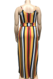 rose red Sexy O Neck Bandage Striped Print