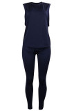 Navy Blue Casual Fashion Active Sexy Solid Patchwork pencil Two-piece Pants Set