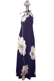 Yellow Sexy Fashion Tank Sleeveless O neck A-Line Floor-Length Print Patchwork 