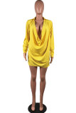 Yellow Fashion Sexy Cap Sleeve Long Sleeves Asymmetrical Collar Asymmetrical Mini asymmetrical Club Dresse