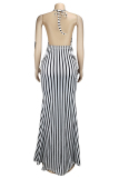 Blue adult Sexy Fashion Off The Shoulder Sleeveless Slip Pencil Dress Floor-Length backless Pri