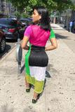 Multi-color Fashion Casual Cap Sleeve Short Sleeves O neck Step Skirt Ankle-Length asymmetrical Mesh p