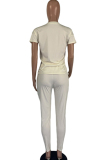 Black venetian Casual Fashion Ma'am adult Patchwork Two Piece Suits Solid pencil Short Sleeve Two-piece P