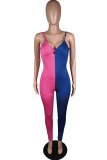 Powder blue Sexy Fashion Patchwork Print Sleeveless Slip Jumpsuits