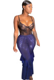 purple Elastic Fly Mid Sequin Solid Loose Pants