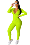 Fluorescent green Sexy Solid Patchwork Straight Long Sleeve