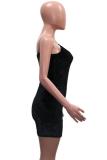 purple Fashion adult Sexy Spaghetti Strap Sleeveless V Neck Step Skirt Mini hollow out Solid Patc