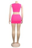 rose red Fashion Sexy Slim fit Two Piece Suits crop top Solid Fluorescent Skinny Sleeveless Two-Pi
