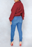 Wine Red O Neck Solid Pure Long Sleeve Coats & Cardigan