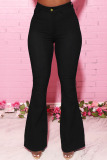 Blue Fashion Daily Adult Solid Buttons Mid Waist Boot Cut Denim