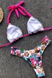 Yellow crop top Floral bandage Leopard Print backless Sexy Fashion Tankinis Set
