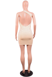 Apricot Sexy One Shoulder Sleeveless one shoulder collar Asymmetrical Knee-Length diamonds 