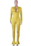 Green street Solid zipper Milk. Long Sleeve O Neck Jumpsuits