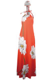 Yellow Sexy Fashion Tank Sleeveless O neck A-Line Floor-Length Print Patchwork 