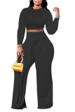 Blue Casual Solid Patchwork O Neck Plus Size Two Pieces