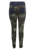 Camouflage Button Fly Sleeveless High Patchwork camouflage Print Hole pencil Pants