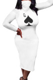 Yellow Fashion Europe and America Long Sleeves Turtleneck Pencil Dress Mid-Calf Print Dresses