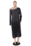 Orange adult Fashion Sexy One Shoulder Long Sleeves one shoulder collar Swagger Mid-Calf Print Ch