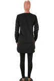 Black Sexy Solid Two Piece Suits Patchwork Beading pencil Long Sleeve Two-piece Pants Set