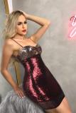 Gold adult Fashion Sexy Spaghetti Strap Sleeveless Slip Step Skirt skirt Sequin Solid Club Dre