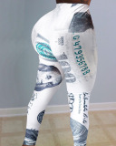White Elastic Fly Mid Print Straight Pants Bottoms