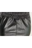Black PU Zipper Fly Mid Zippered Solid Straight Pants Pants