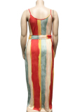 rose red Sexy O Neck Bandage Striped Print