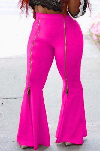 rose red Fashion Casual Adult Milk Fiber Solid Patchwork Loose Bottoms