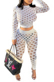 Orange Sexy Solid Hollowed Out Patchwork O Neck Long Sleeve Two Pieces