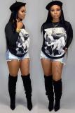 White O Neck Long Sleeve Print Tees & T-shirts