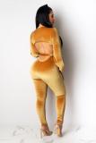 Yellow Sexy Fashion Solid Backless bandage Hollow Long Sleeve V Neck Jumpsuits