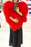 Red Formal Evening Party Prom Heart-Shaped Faux Fox Fur Cape Coats