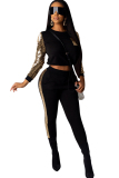 Red knit Sexy Patchwork Two Piece Suits Solid Straight Long Sleeve 