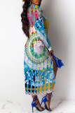 multicolor Sexy Fashion Bat sleeve Long Sleeves O neck Asymmetrical Mid-Calf asymmetrical Patch