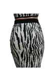 Black and white Sexy Two Piece Suits Patchwork Striped Hip skirt Long Sleeve Two-Piece Dress