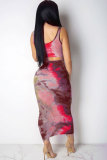 Blue Sexy Fashion Patchwork HOLLOWED OUT Print Regular Two-Piece Dress